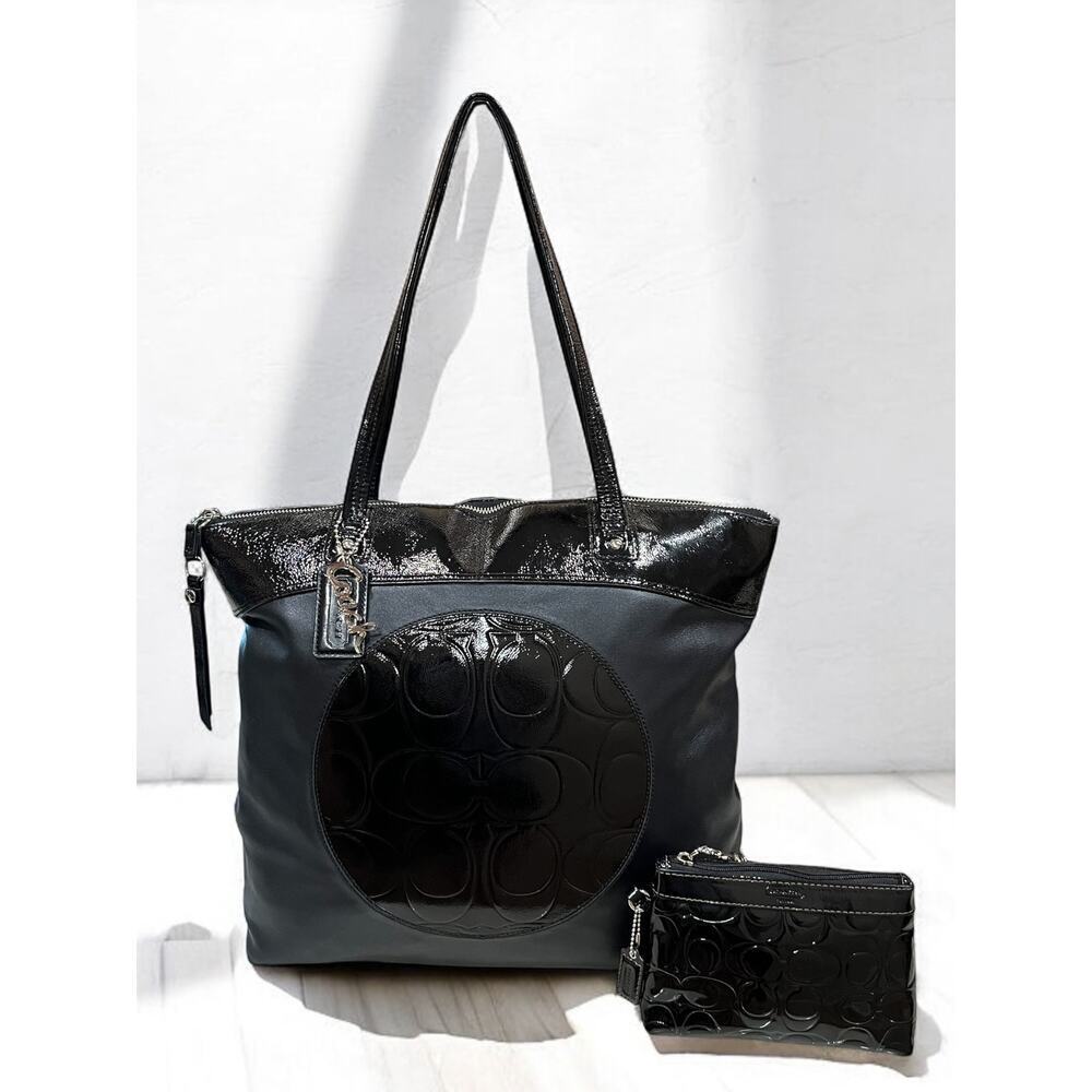 Coach F18336 Laura Signature Embossed Leather Tote Bag & Wristlet